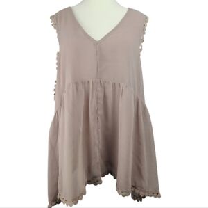 One Teaspoon semi sheer asymmetrical v-neck  sleeveless blouse (PTP 24 in)